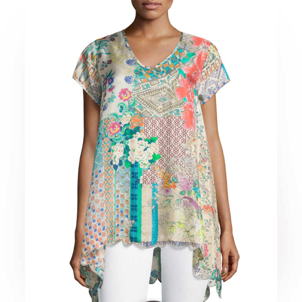 Johnny Was Silk Azzy Printed Trapeze Top